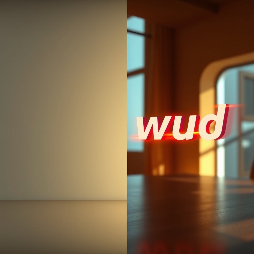 Split-screen showing contrast: left side has static, plain text on a boring background; right side shows the same text with dynamic motion, integrated into a beautiful product shot with atmospheric lighting.