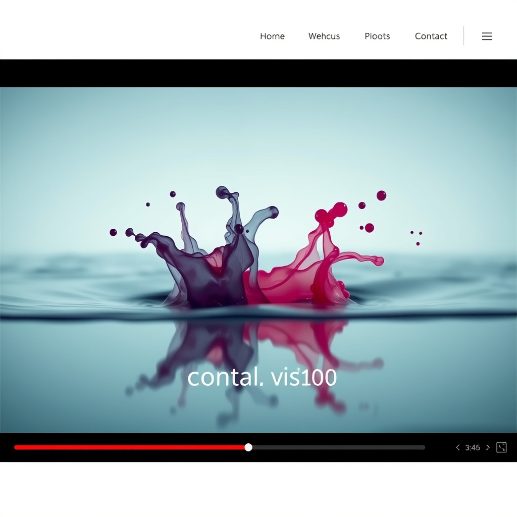 A serene website footer area with a very slow-motion video of ink dispersing in water, creating an elegant and dynamic backdrop for the contact information.