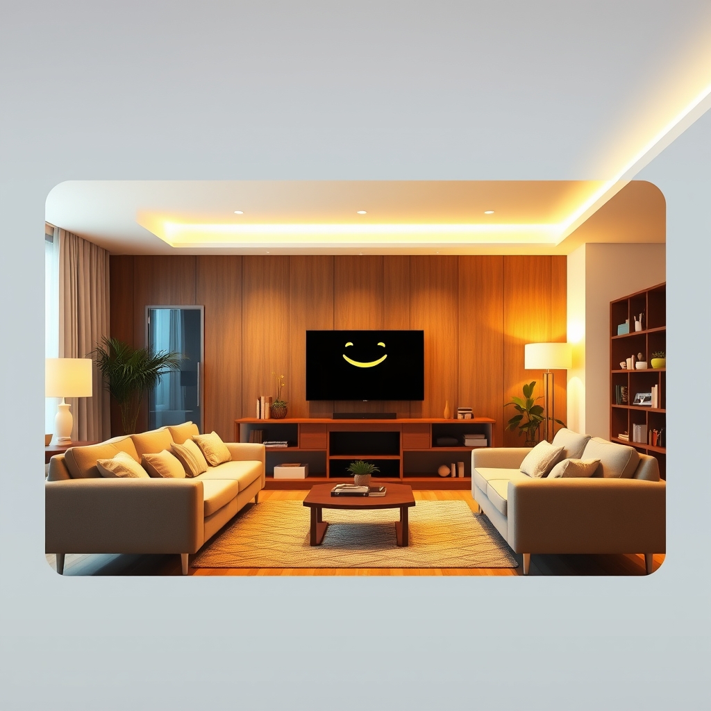 A warm, inviting living room style website hero section with a friendly chatbot icon pulsing gently, as if waiting to say hello.