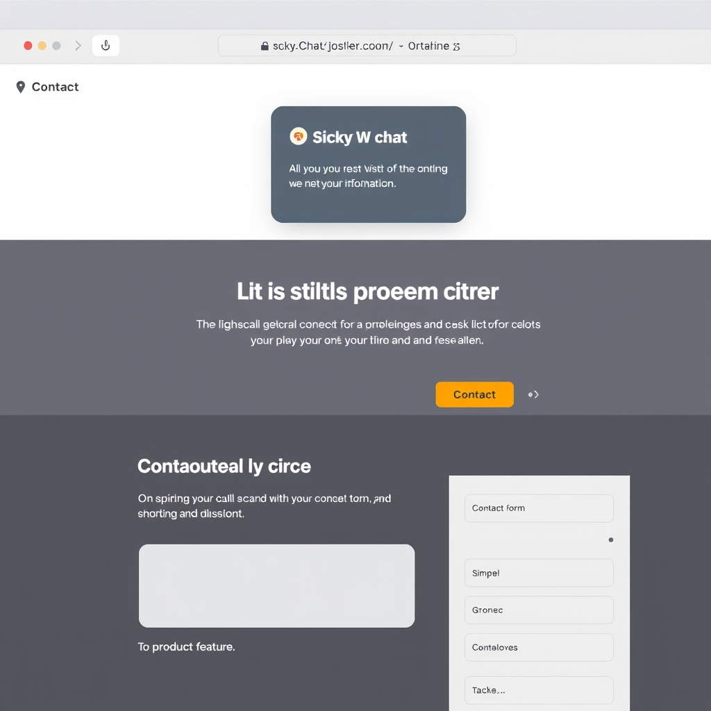 A clean, modern website interface showing multiple contact points: a sticky chat widget, a well-placed CTA button next to a product feature, and a simple contact form.