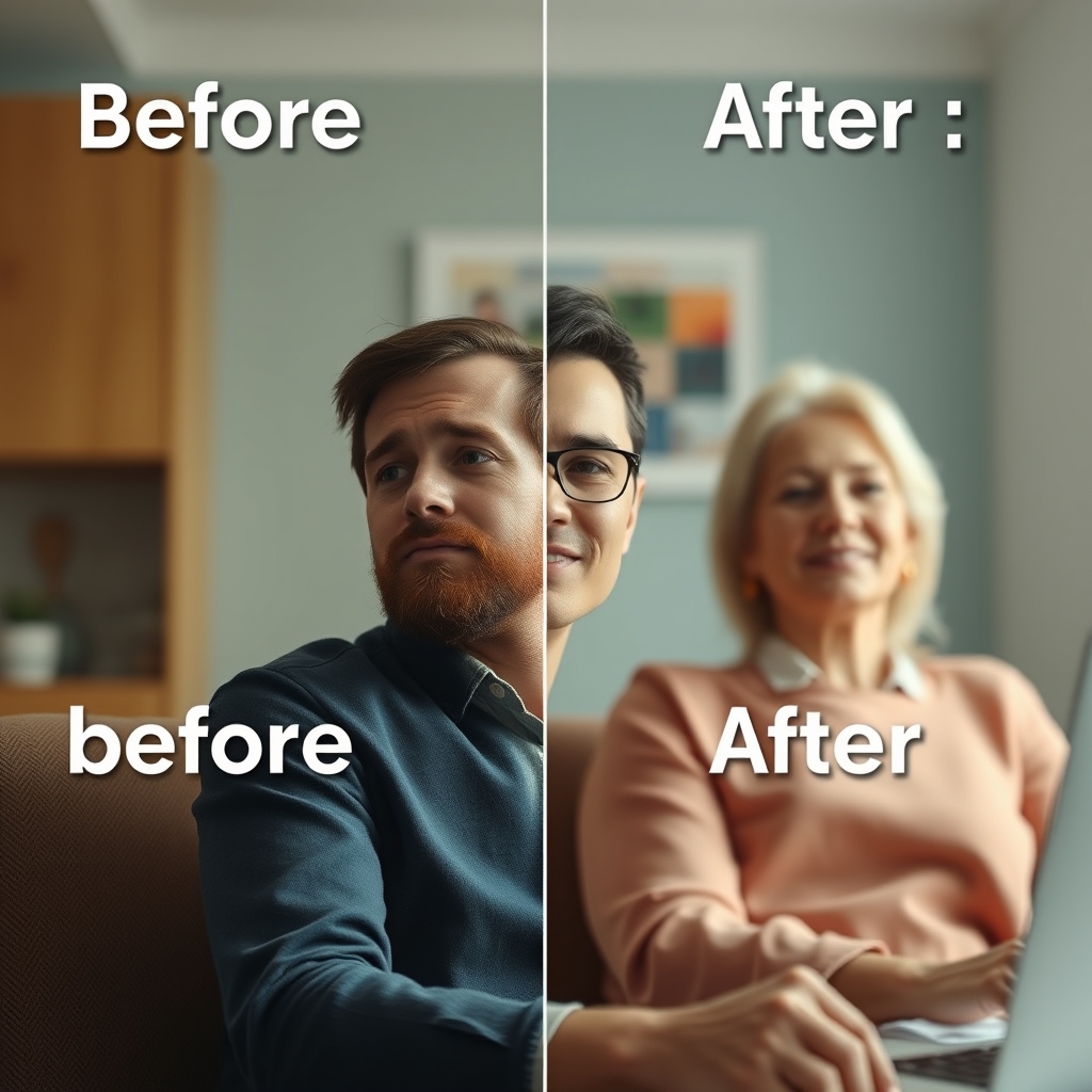 A split-screen video storyboard showing a customer's 'before' struggle on the left and the 'after' relief with a solution on the right, visually connected.