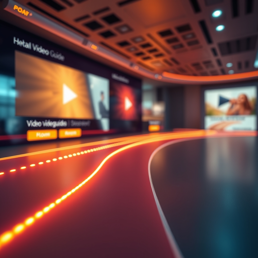 A glowing path flowing through a website interface, with play buttons on key points that lead to helpful video guides.