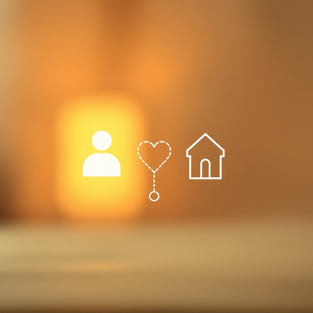 A visual metaphor of a heart shape formed by connecting dots between a customer icon and a business icon, on a warm, gentle background.