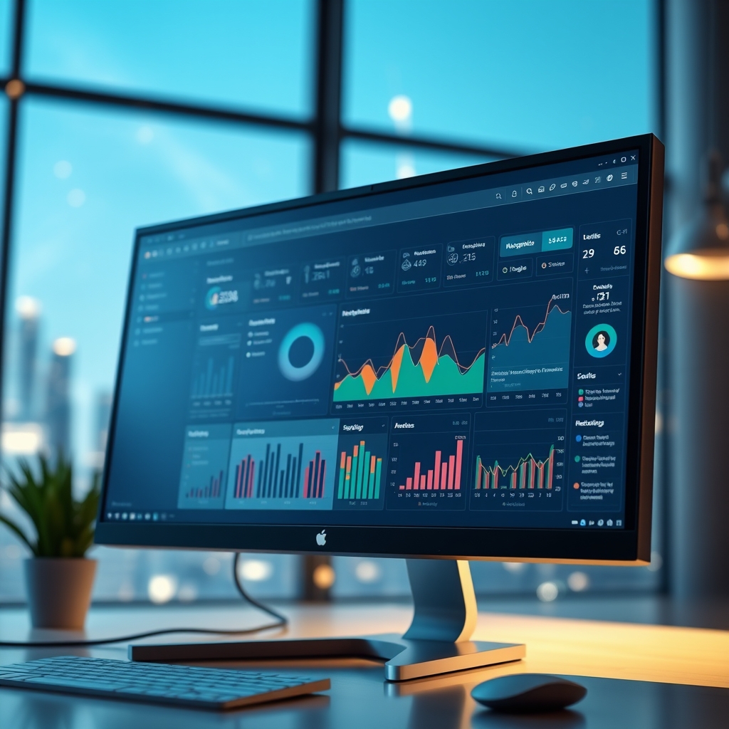 A sleek, interactive website dashboard on a large desktop monitor, with data visualizations and user activity streams flowing dynamically in the background, symbolizing the living web.