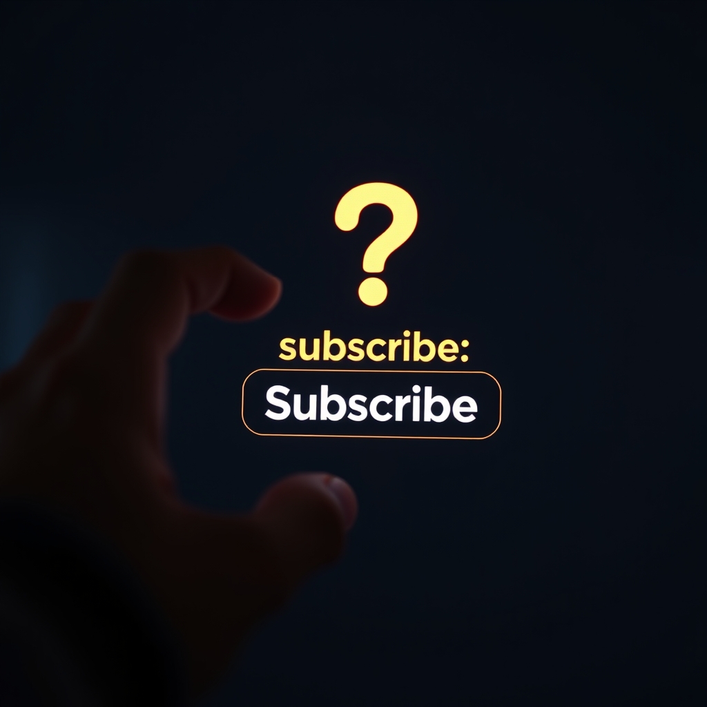 A person's hand hovering over a 'Subscribe' button on a screen, with a faint question mark glow in the background.