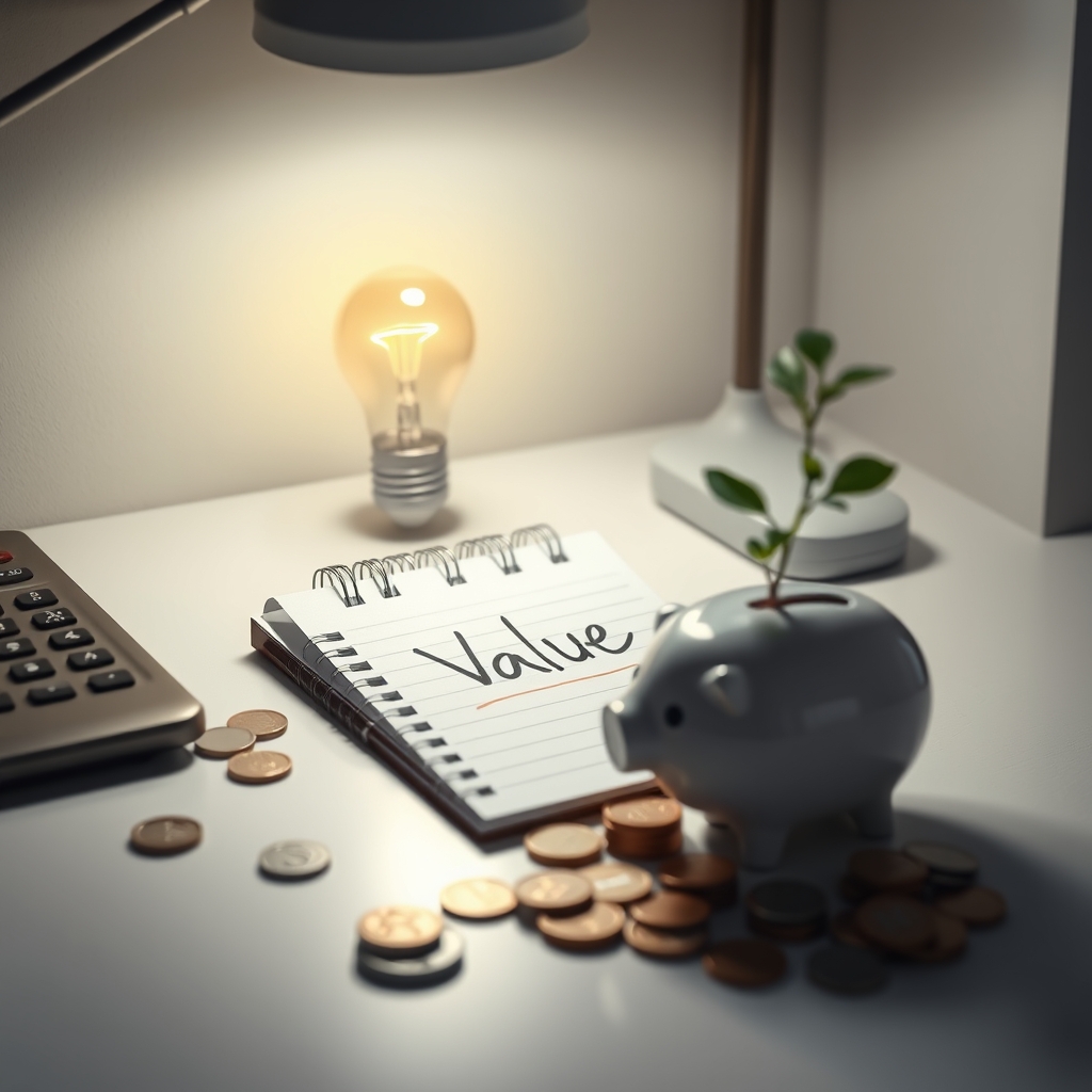 A minimalist desk with a single glowing lightbulb on a notepad that says 