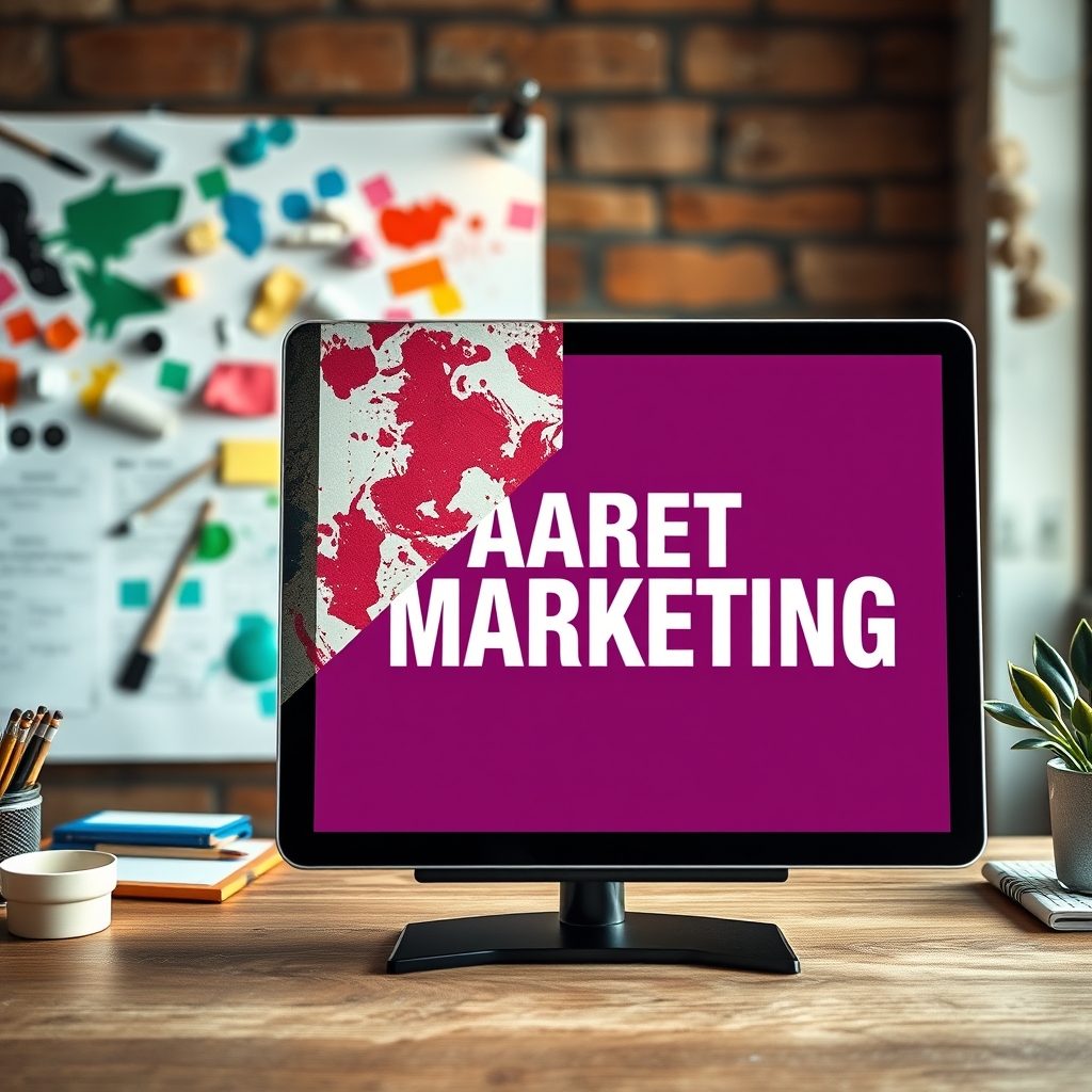 A split-screen image: one side shows a messy, creative mood board with paint and notes; the other side shows a sleek, finalized digital marketing banner on a tablet.