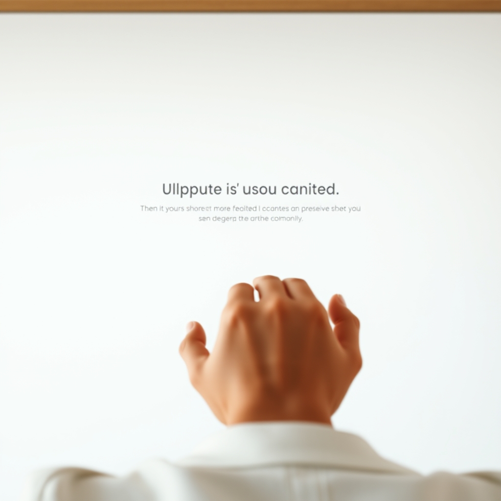 A serene, minimalist website or app interface viewed from a user's perspective, where the design feels so intuitive and calming that it brings a gentle smile to the user's face.