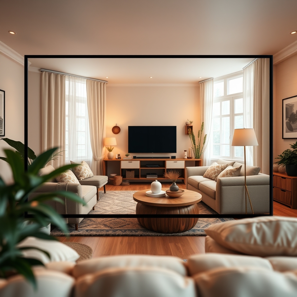 A cozy, inviting digital living room on a website screen, with soft animations that feel like a warm hug.