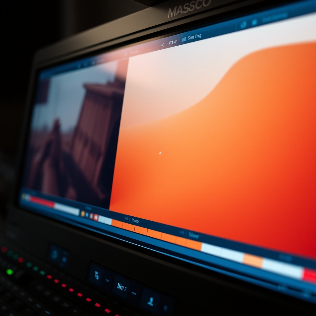 Close-up of a color grading screen showing a split view between raw footage and a brand's signature warm, muted color palette.