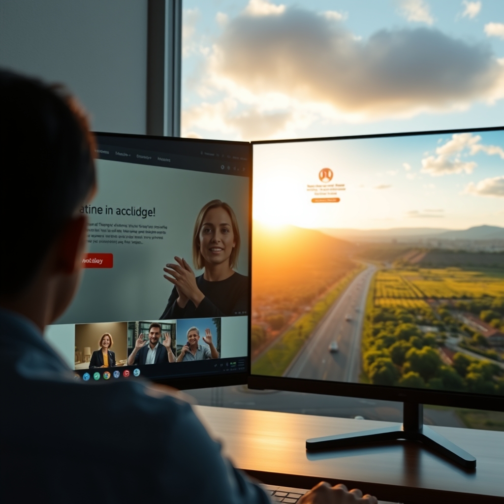 A split-screen showing a fast-loading, sleek website on one side and a stunning, high-definition video playing smoothly on the other, symbolizing perfect coexistence.