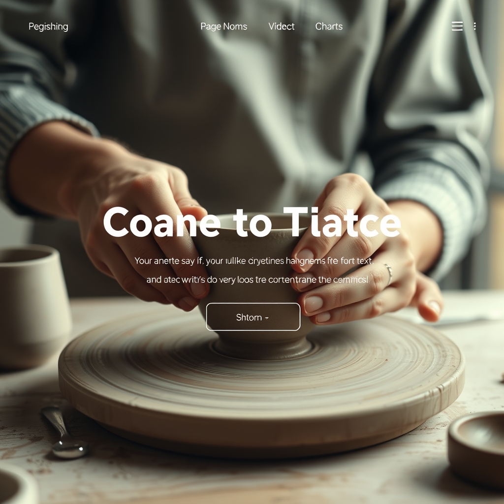 A modern website hero section with a subtle, looping background video showing a hand crafting a ceramic piece, with clear text overlay.
