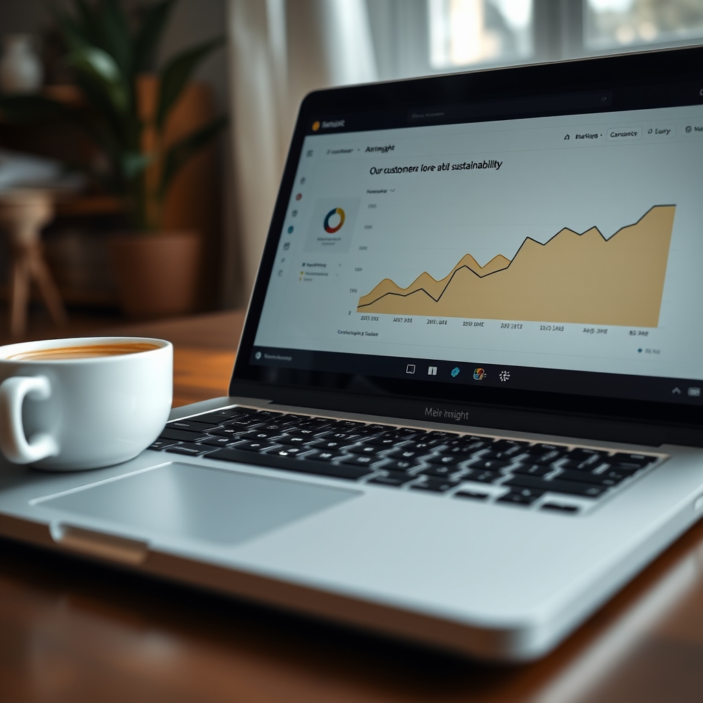 A close-up of a laptop showing a simple, beautiful analytics report with a main insight like 