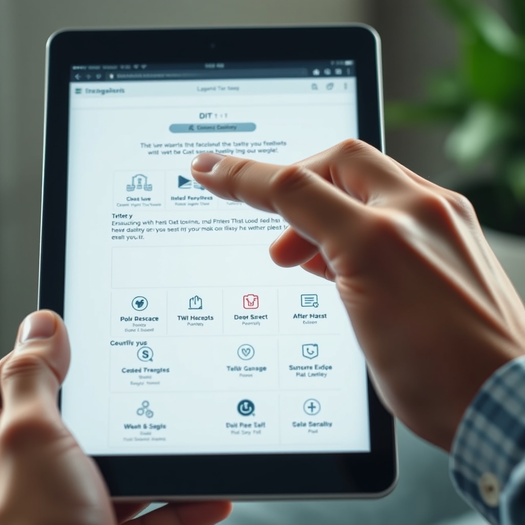 A user's hand scrolling smoothly on a tablet, showing a beautifully structured website with clear visual hierarchy and friendly icons.
