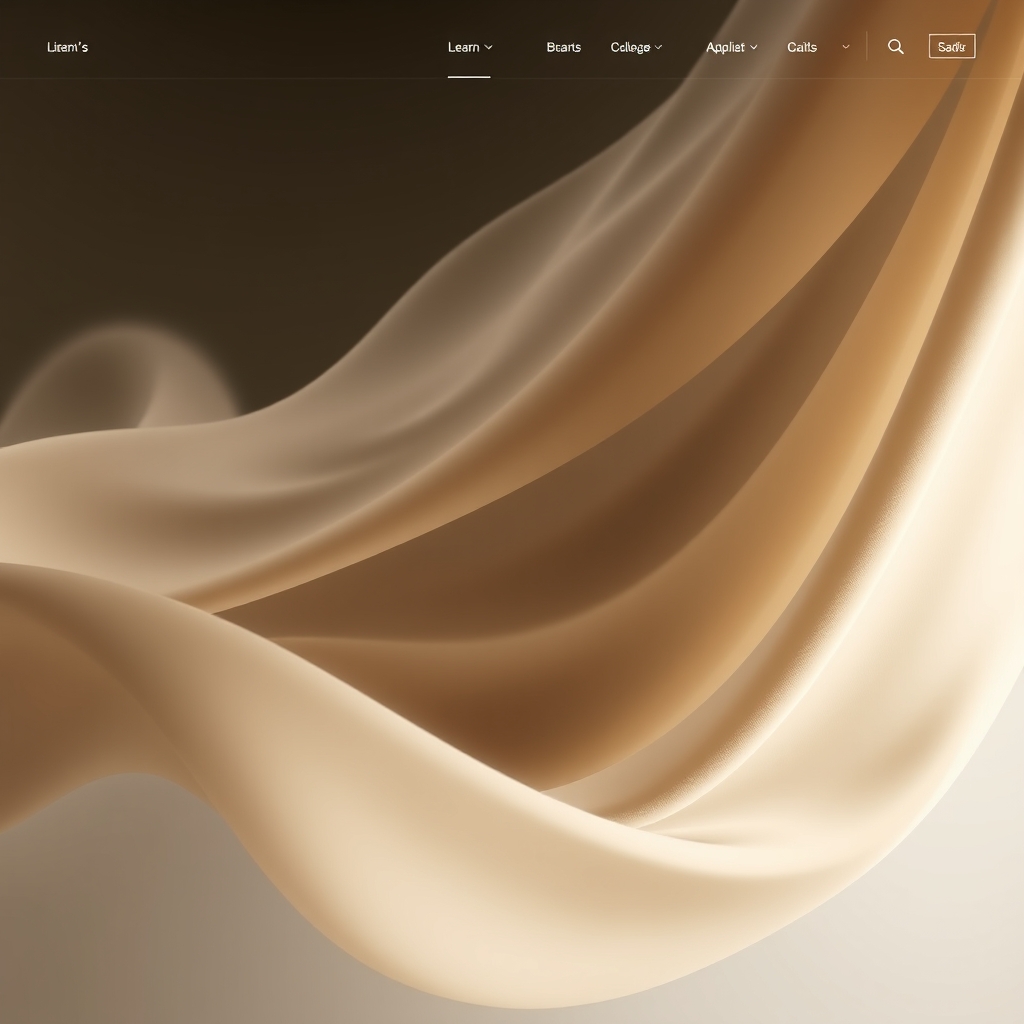 A sleek, modern website homepage with a subtle, looped video background showing flowing fabric or mist, creating a sense of luxury and calm.
