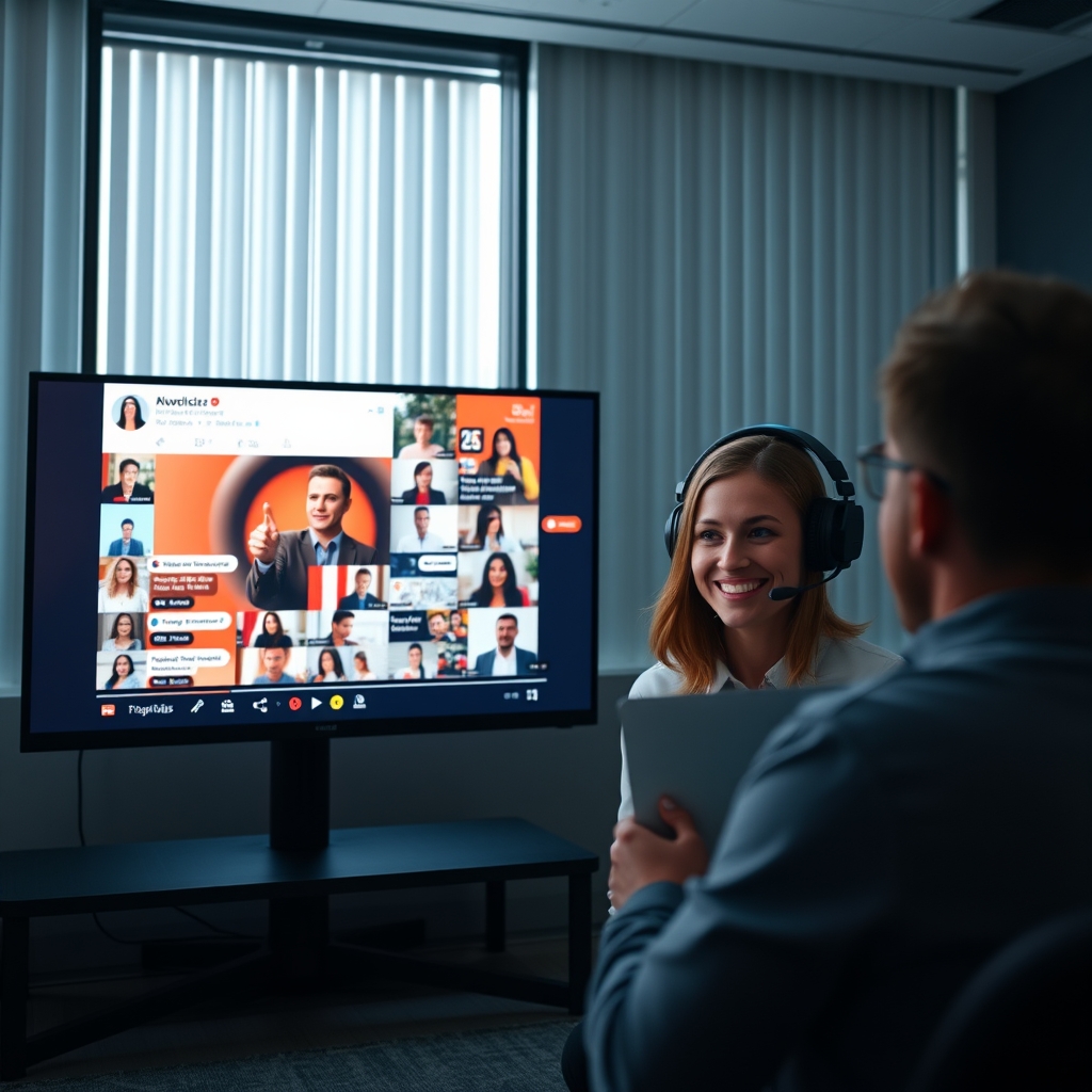 A split-screen showing vibrant video comments on one side and a creator recording a personalized video response on the other, symbolizing two-way communication.