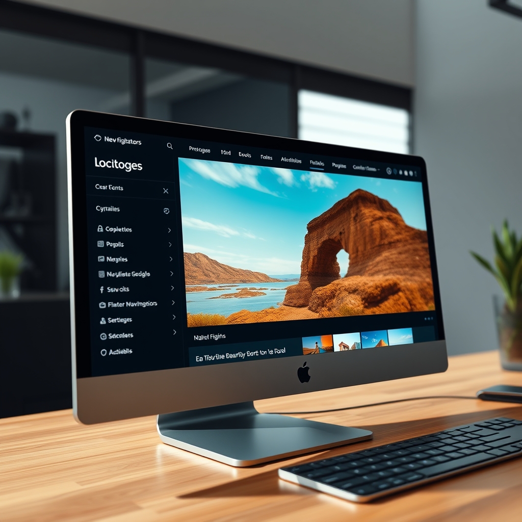A sleek, modern website interface on a desktop screen, showing intuitive navigation menus and a beautiful hero image, symbolizing the blend of structure and beauty.