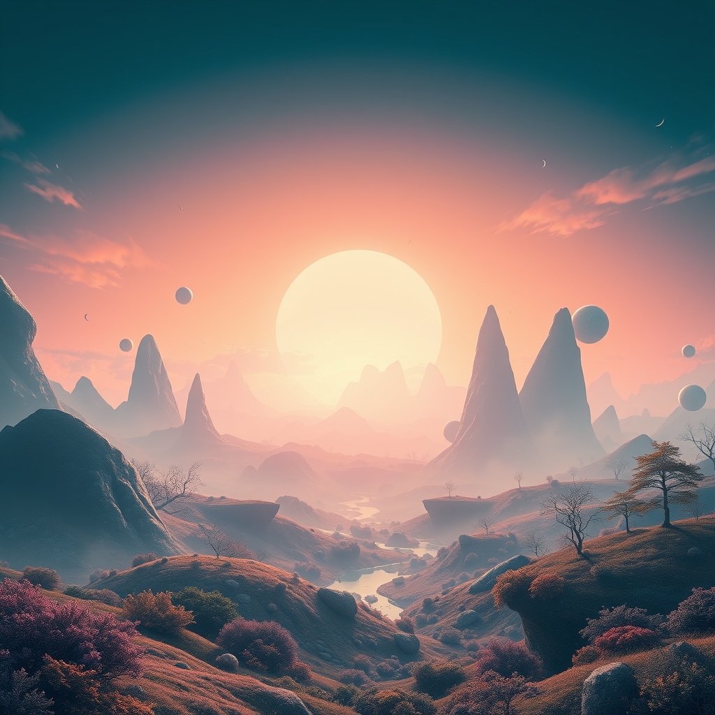 A futuristic, serene website landscape where background elements breathe subtly, and interactive components float and respond like living organisms in a harmonious ecosystem.
