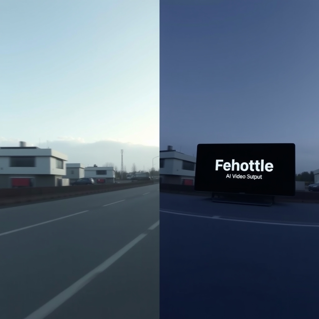 A split-screen showing a simple initial AI video output on the left, and a refined, branded final version on the right after several iterations.