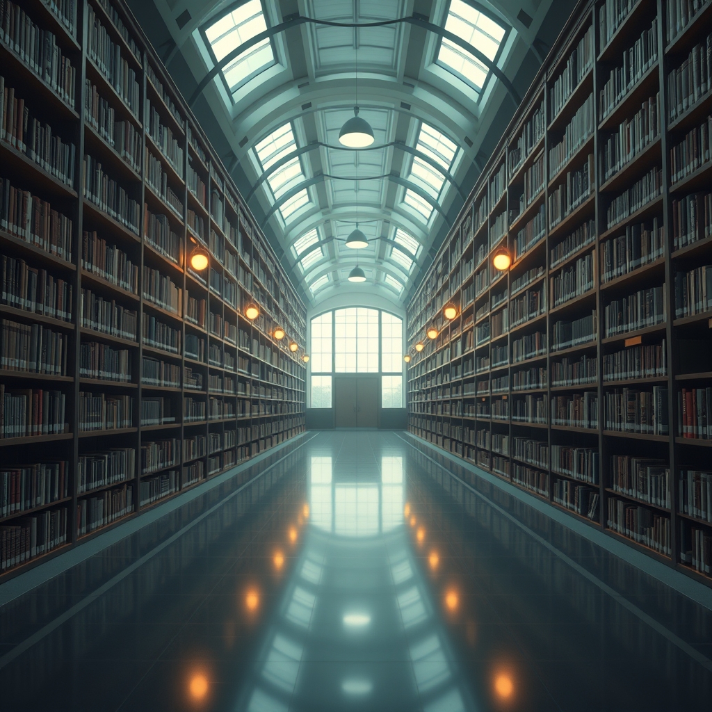 A serene, library-like website interface where helpful signposts and clear menus glow gently, guiding the user's journey effortlessly.