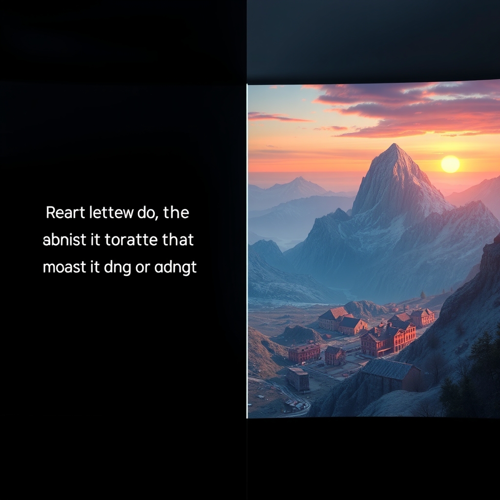 A split-screen image showing simple text prompts on the left side and corresponding stunning, detailed illustrations generated by AI on the right side.