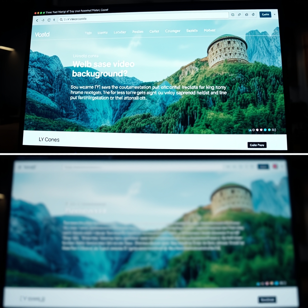 A split-screen showing a website with a well-layered video background (text clear and readable) versus a poorly executed one (text hard to read).