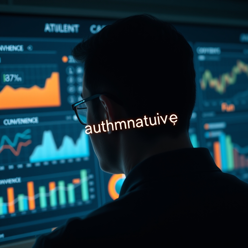 A person looking at a dashboard with charts and graphs generated by AI, with key insight keywords like 
