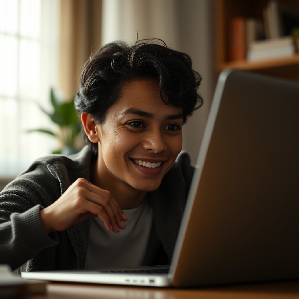 A viewer closing their laptop with a satisfied expression, with a subtle call-to-action like 