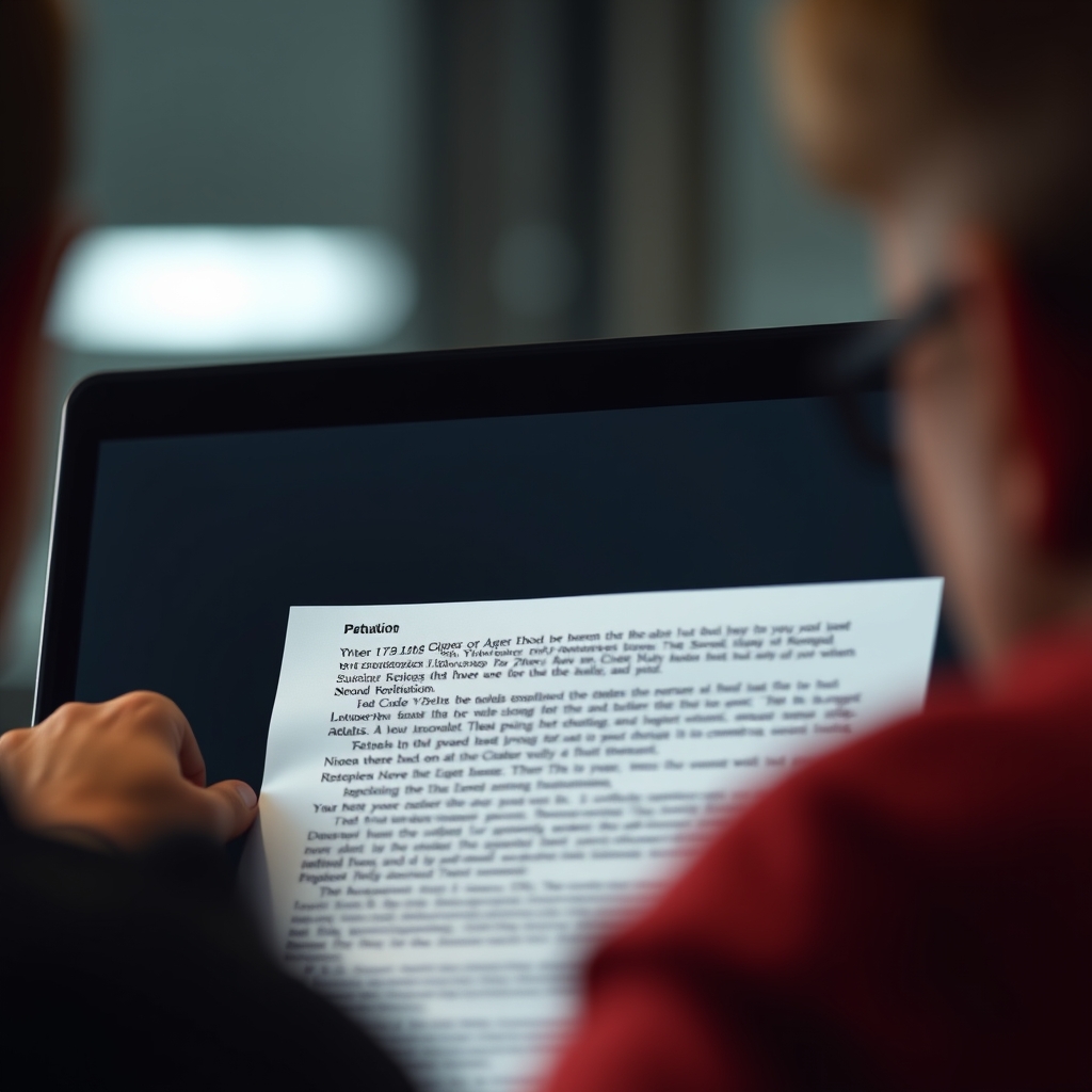 A person looking at a static, monochrome text document on a screen with a slightly bored expression, contrasted with a faint, colorful motion blur hinting at possibility.