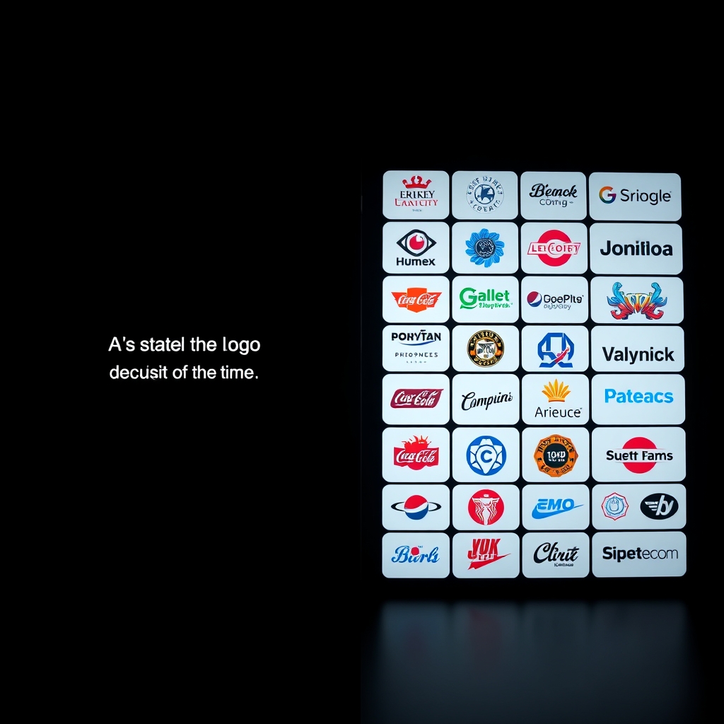 A split-screen showing a simple text prompt on the left and multiple, diverse, high-quality logo design concepts generated by AI on the right.