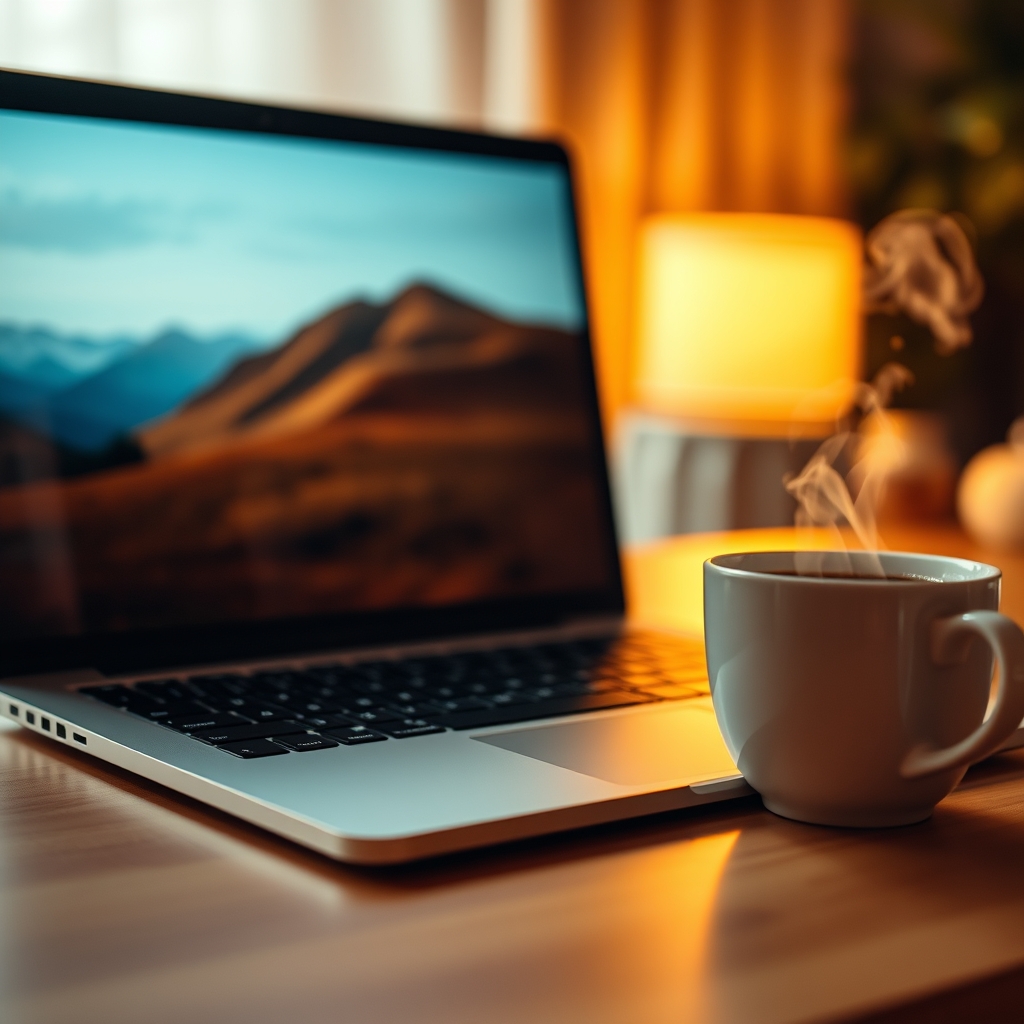 A soft-focus, warm-toned thumbnail on a laptop screen, with a cup of steaming coffee beside it, evoking a feeling of comfort and anticipation.