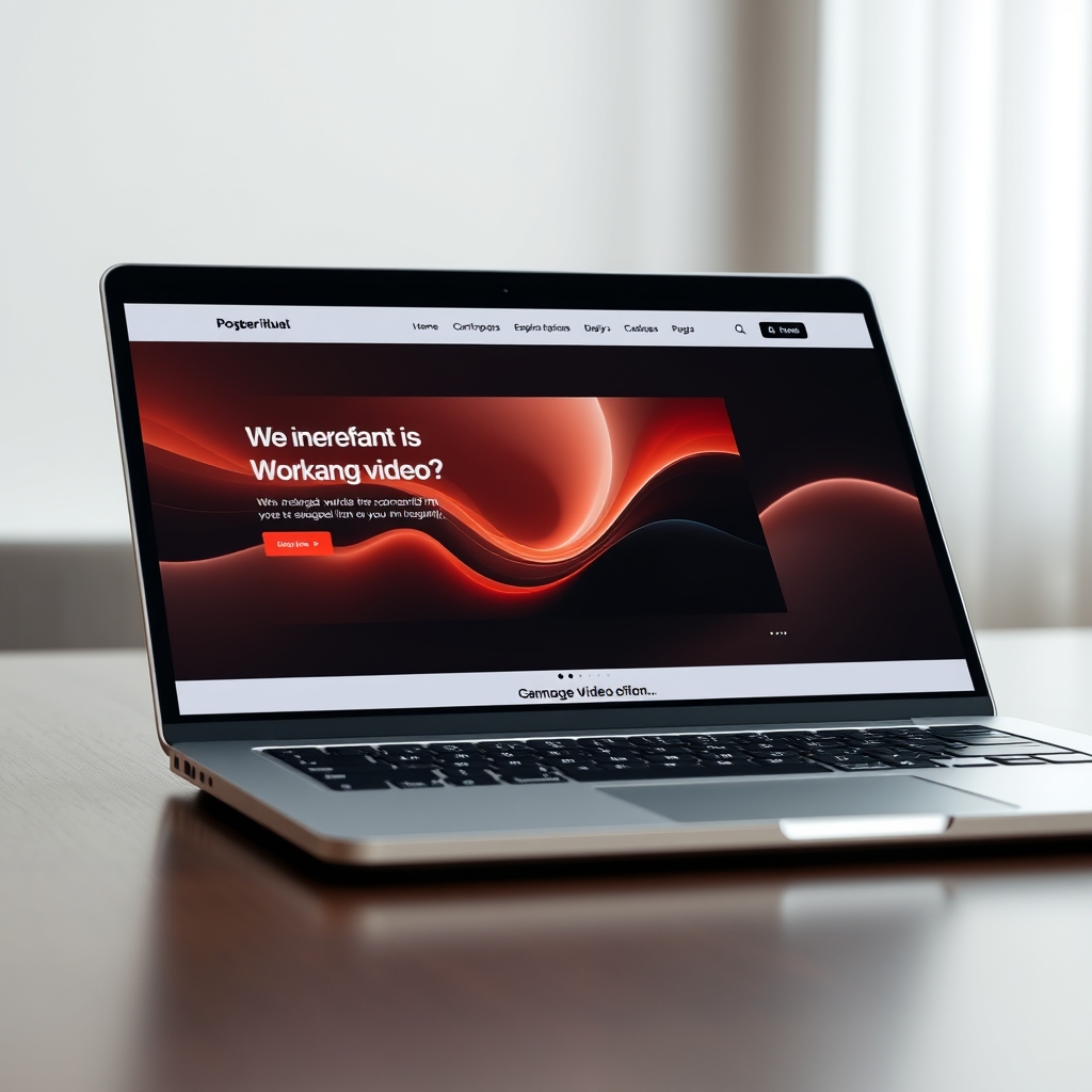A sleek, modern laptop screen displaying a dynamic website layout where a hero video plays seamlessly integrated with elegant typography and minimalist design elements.